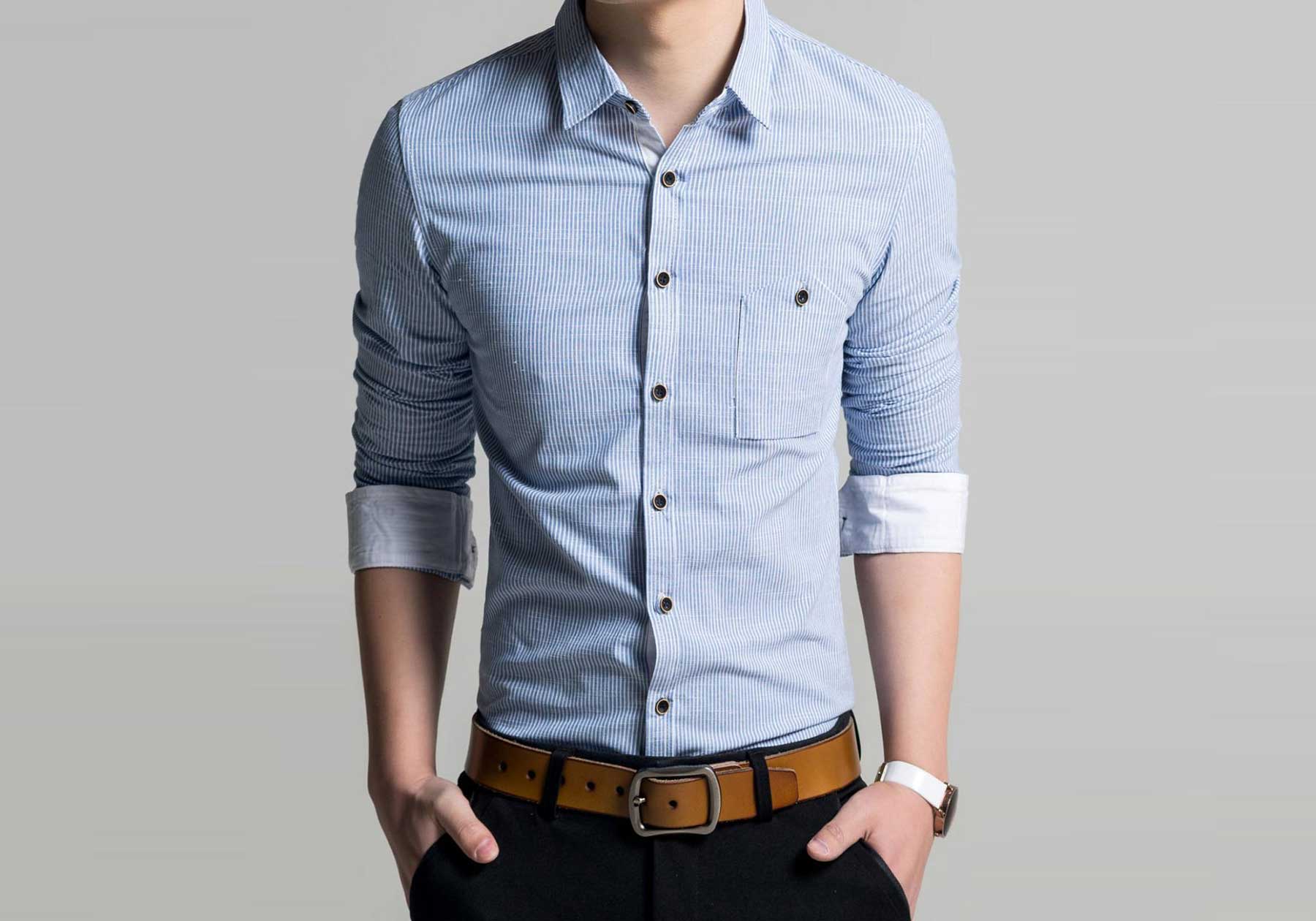 Mens Fitted Blue & White Shirt