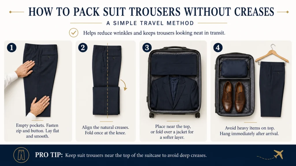 Guide to packing suit trousers without creases