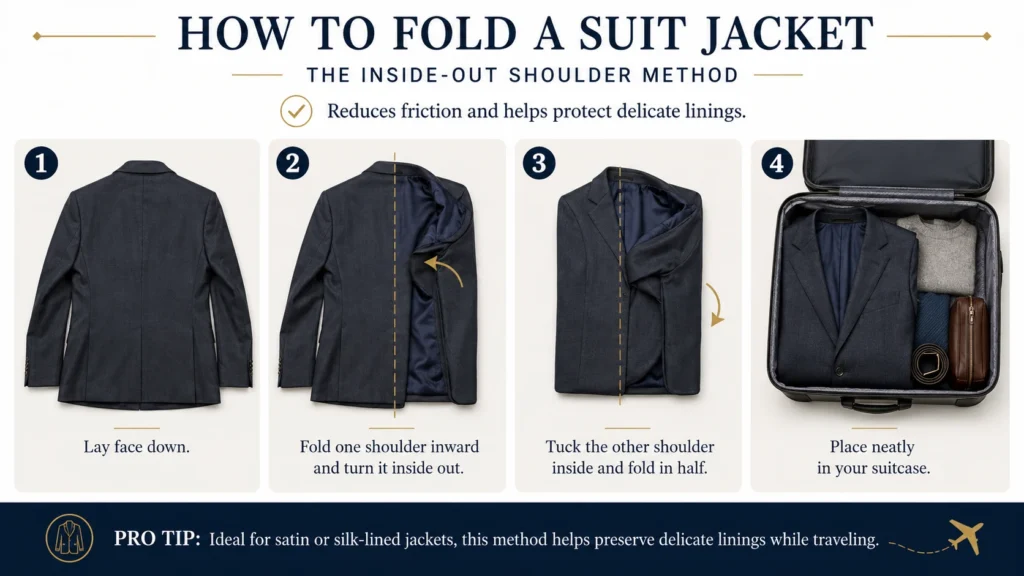 Steps for folding a suit jacket