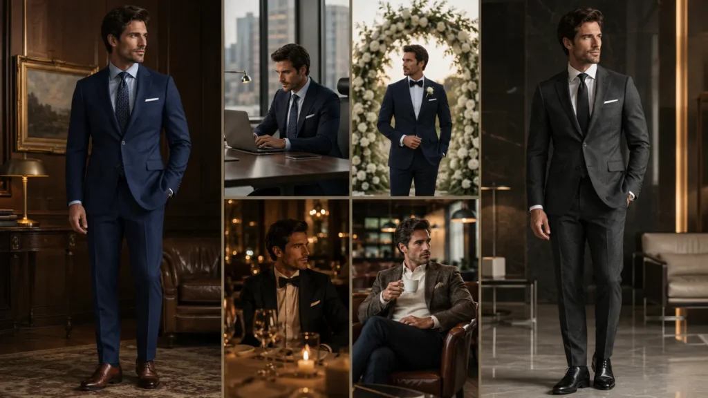Man in various stylish suits